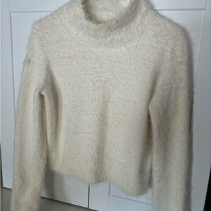LOFT Cream Fuzzy Turtleneck Sweater
